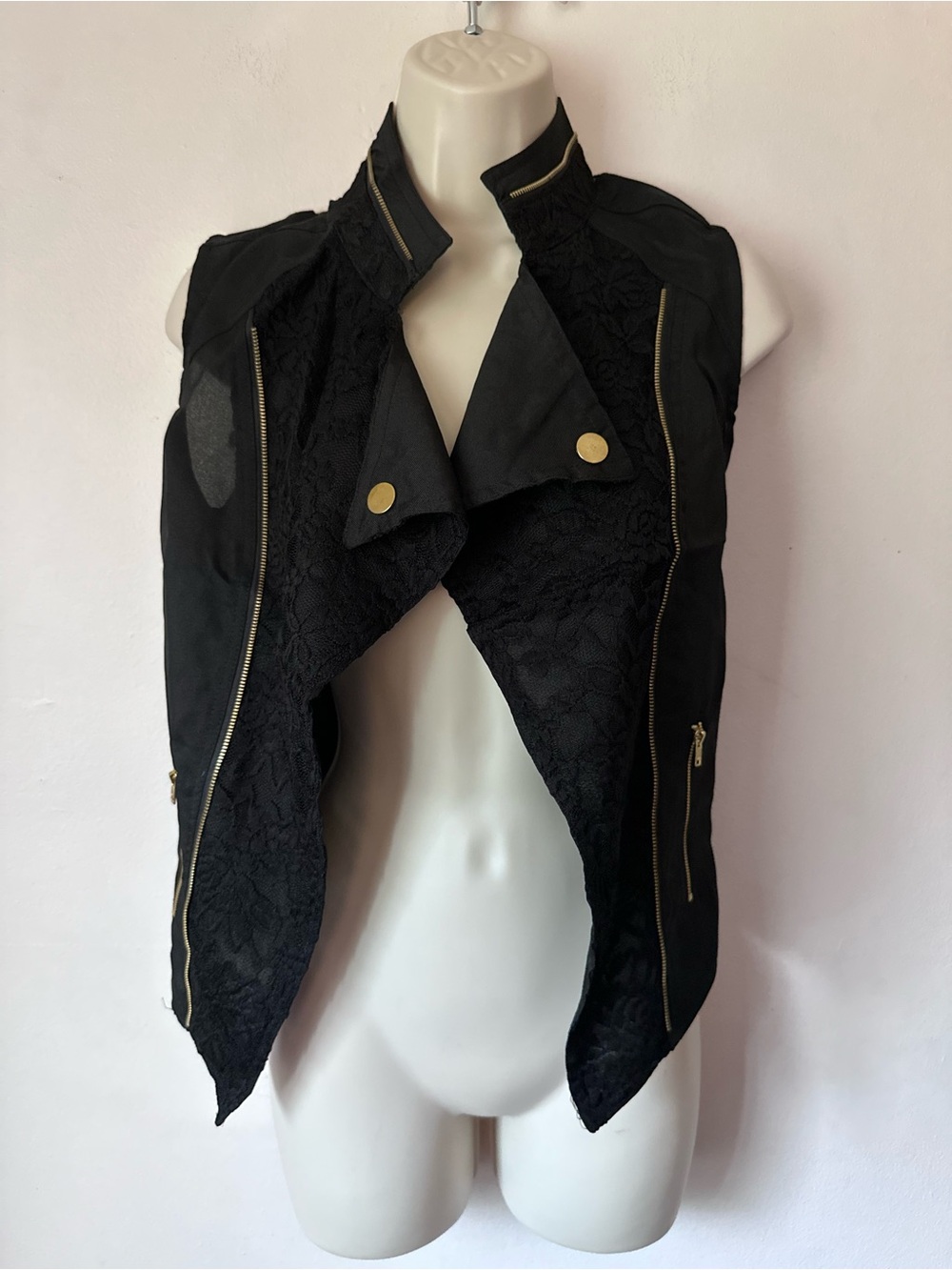 Black Lace-Front Moto Vest - Women's Jacket